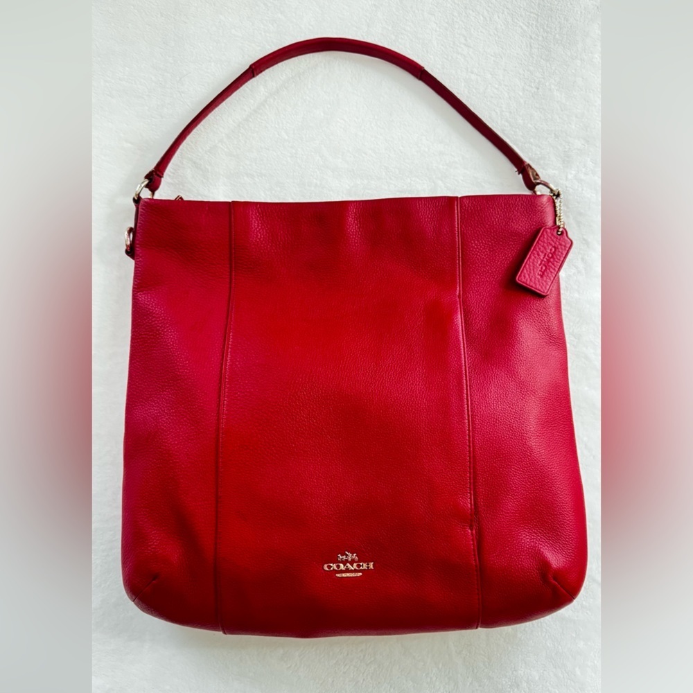 COACH Isabella Vibrant RED Leather Bag Shoulder Pebble Gold Hardware Handbag.